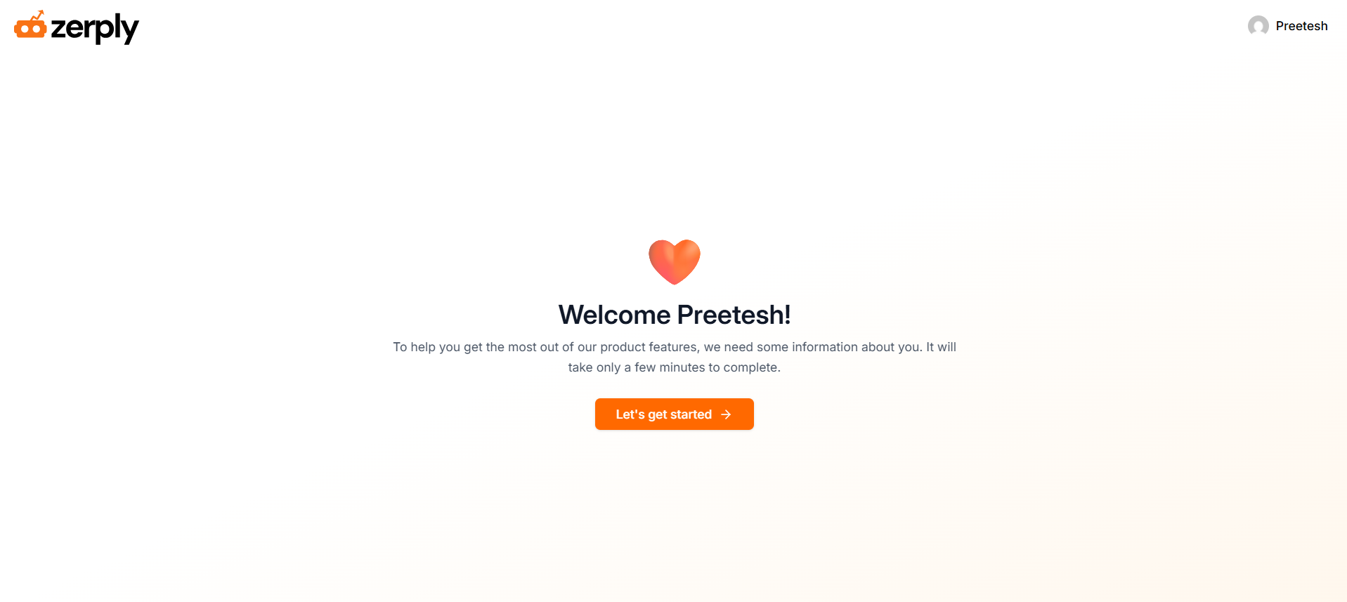 Zerply welcome screen